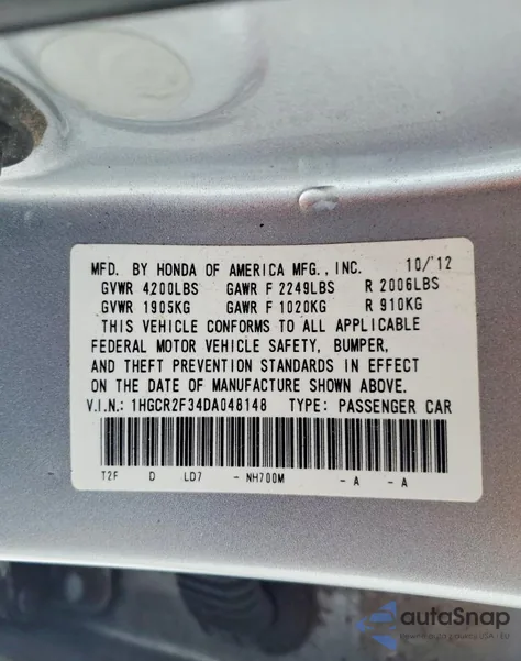 2013 Honda Accord Lx z USA, uszkodzony, nr VIN 1HGCR2F34DA048148